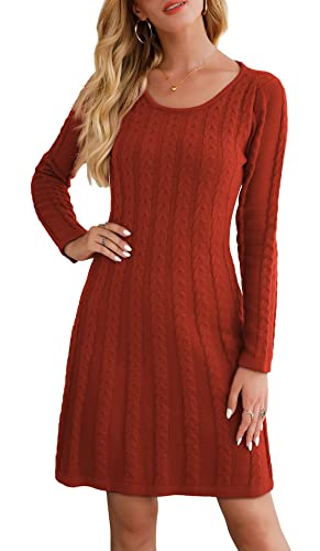 Neitooh Damen Strickkleid Pulloverkleid Elegant Winterkleider Langarm Einfarbige Rundkragen Minikleid Winter Langarm (Ziegelrot, S) von Neitooh