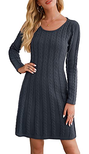 Neitooh Damen Strickkleid Pulloverkleid Elegant Winterkleider Langarm Einfarbige Rundkragen Minikleid Winter Langarm (Grau, S) von Neitooh