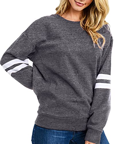 Neitooh Damen Sweatshirt Rundhals Sweatshirt Damen Baumwolle Pullover Damen Langarmshirt Casual Oberteile Tops(Dunkelgrau,L) von Neitooh