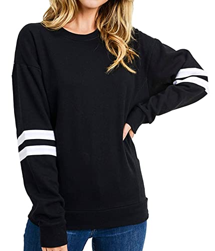 Neitooh Damen Sweatshirt Rundhals Sweatshirt Damen Baumwolle Pullover Damen Langarmshirt Casual Oberteile Tops(Schwarz,XXL) von Neitooh
