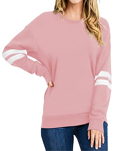Neitooh Sweatshirt Damen Rundhals Sweatshirt Damen Baumwolle Pullover Damen Langarmshirt Casual Oberteile Tops(Rosa,XL) von Neitooh