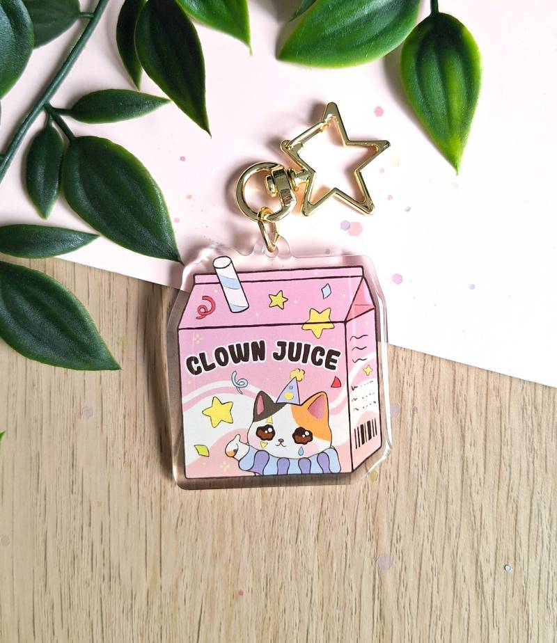 Cute Acrylic Keychain | Funny Cat Clown Juice Katzen Trinkpäckchen Schlüsselanhänger Meme Pack Cute Acrylic Keychain | Funny Cat Clown Juice Katzen Trinkpäckchen Schlüsselanhänger Meme Pack von NekomiArts