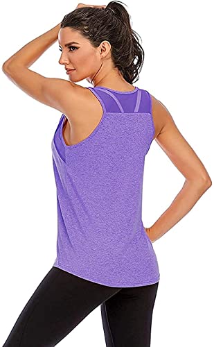 Damen Yoga Fitness Tank Top Locker Mädchen Sport Shirt Training Jogging Ärmelloses Mesh Zurück Sportbekleidung Lila S von Nekosi