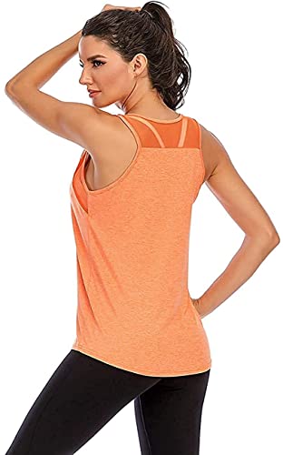 Damen Yoga Fitness Tank Top Locker Mädchen Sport Tshirt Training Jogging Running Shirt Ärmelloses Mesh Zurück Sportbekleidung Orange S von Nekosi