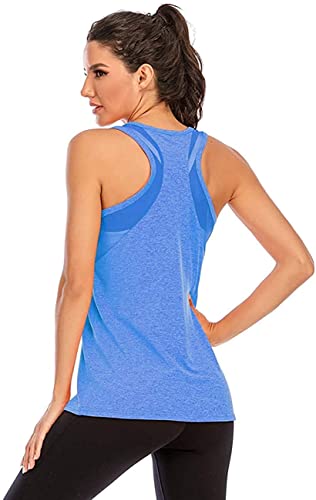 Nekosi Damen Yoga Fitness Tank Top Locker Mädchen Sport Tshirt Training Jogging Running Shirt Ärmelloses Mesh Zurück Sportbekleidung Blau X-Groß von Nekosi