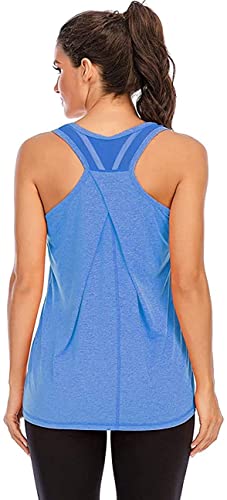 Nekosi Damen Yoga Fitness Tank Top Locker Mädchen Sport Tshirt Training Jogging Running Shirt Ärmelloses Mesh Zurück Sportbekleidung Blau X-Groß von Nekosi