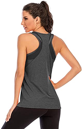 Nekosi Damen Yoga Fitness Tank Top Locker Mädchen Sport Tshirt Training Jogging Running Shirt Ärmelloses Mesh Zurück Sportbekleidung Grau X-Groß von Nekosi