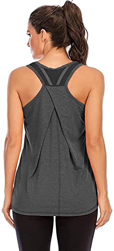 Nekosi Damen Yoga Fitness Tank Top Locker Mädchen Sport Tshirt Training Jogging Running Shirt Ärmelloses Mesh Zurück Sportbekleidung Grau X-Groß von Nekosi