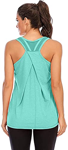 Nekosi Damen Yoga Fitness Tank Top Locker Mädchen Sport Tshirt Training Jogging Running Shirt Ärmelloses Mesh Zurück Sportbekleidung Grün X-Groß von Nekosi