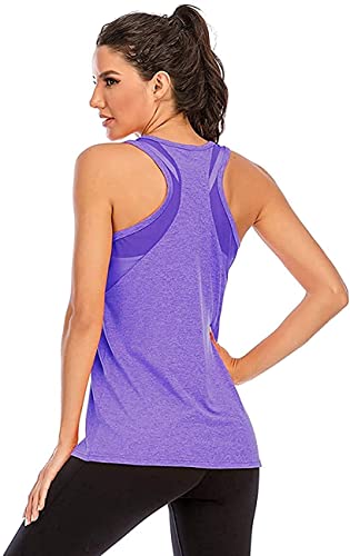 Nekosi Damen Yoga Fitness Tank Top Locker Mädchen Sport Tshirt Training Jogging Running Shirt Ärmelloses Mesh Zurück Sportbekleidung Lila X-Groß von Nekosi