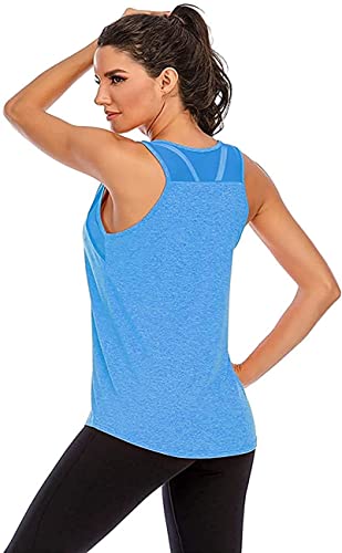 Nekosi Damen Yoga Tanktops Ärmelloses Sportshirt Kleidung Mesh Zurück Fitness Laufen Shirt Sport Oberteile Blau XL von Nekosi