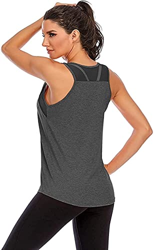 Nekosi Damen Yoga Tanktops Ärmelloses Sportshirt Kleidung Mesh Zurück Fitness Laufen Shirt Sport Oberteile Grau XL von Nekosi