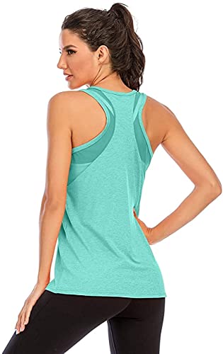 Nekosi Damen Yoga Tanktops Ärmelloses Sportshirt Kleidung Mesh Zurück Fitness Laufen Shirt Sport Oberteile Grün Groß von Nekosi