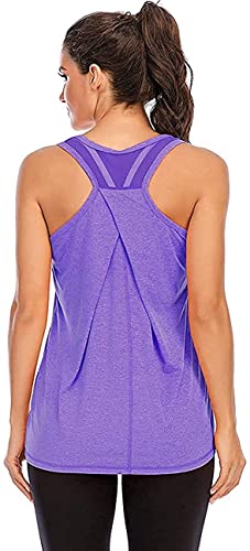 Nekosi Damen Yoga Tanktops Ärmelloses Sportshirt Kleidung Mesh Zurück Fitness Laufen Shirt Sport Oberteile Lila Groß von Nekosi