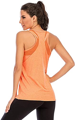 Nekosi Damen Yoga Tanktops Ärmelloses Sportshirt Kleidung Mesh Zurück Fitness Laufen Shirt Sport Oberteile Orange Groß von Nekosi