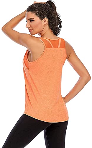 Nekosi Damen Yoga Tanktops Ärmelloses Sportshirt Kleidung Mesh Zurück Fitness Laufen Shirt Sport Oberteile Orange XL von Nekosi