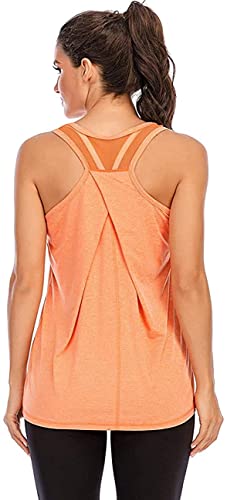 Nekosi Laufshirt Für Damen Atmungsaktives Netz Rücken Sportshirt Mädchen Yoga Training Jogging Sport Tops Orange Klein von Nekosi