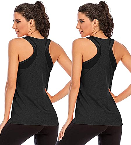 Nekosi Laufshirt Für Damen Atmungsaktives Netz Rücken Sportshirt Mädchen Yoga Training Jogging Sport Tops Schwarz Schwarz Klein, 2er Pack von Nekosi