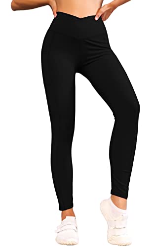 Nekosi Sporthose für Damen mit Tasche High Waist Sport Leggings Lang Blickdicht Push Up Sporthose Tights Gym Laufhose,Schwarz,L von Nekosi