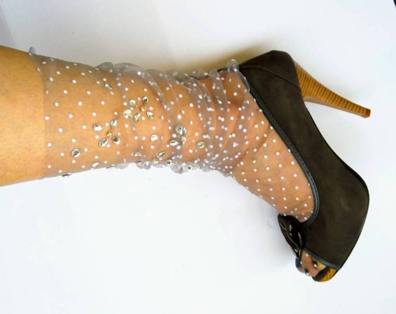 Graue Tüllsocken Mit Pünktchenmuster. Schiere Nette Coole Neuheit Verschönerte Strass Socken. Transparente Dessous von NelaBeeShop