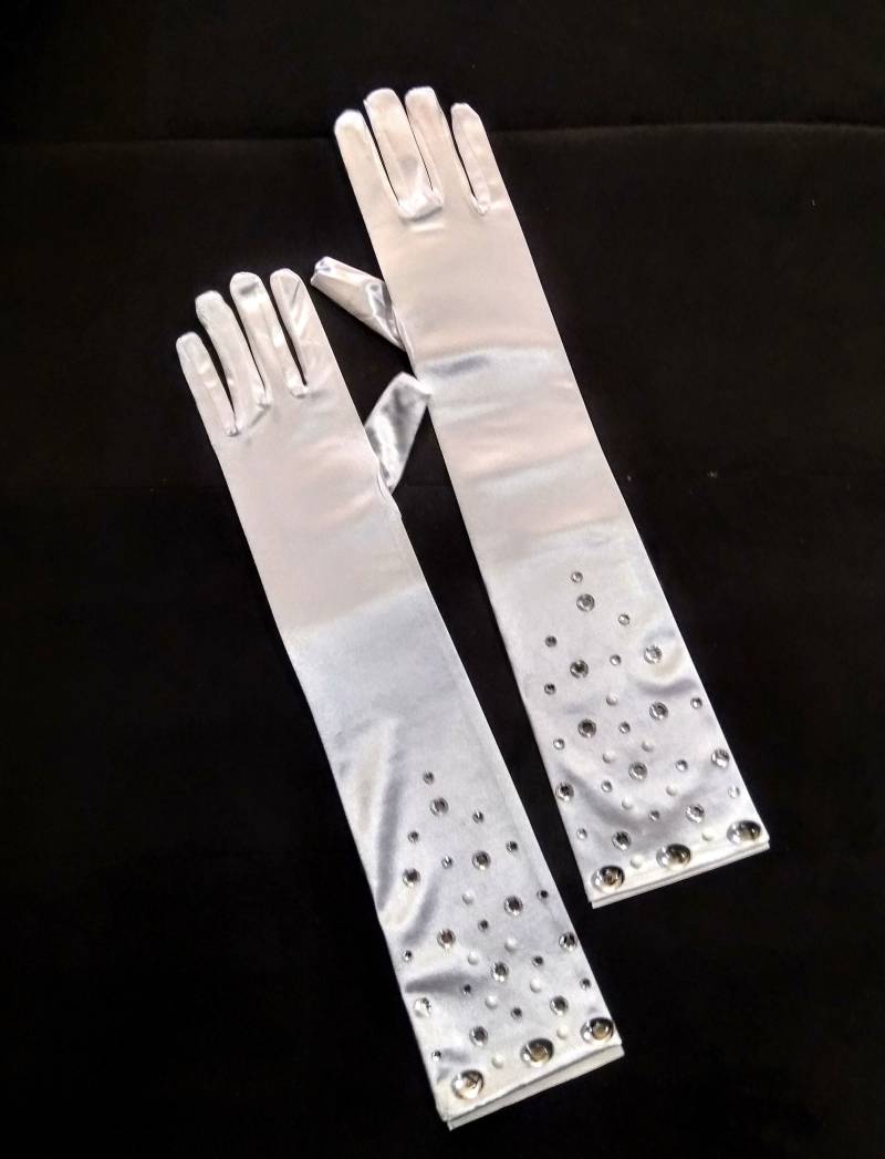 Satin Handschuhe Weiß. Lange Glitter Verzierte Gestreckte Handschuhe. Braut Geschenk von NelaBeeShop