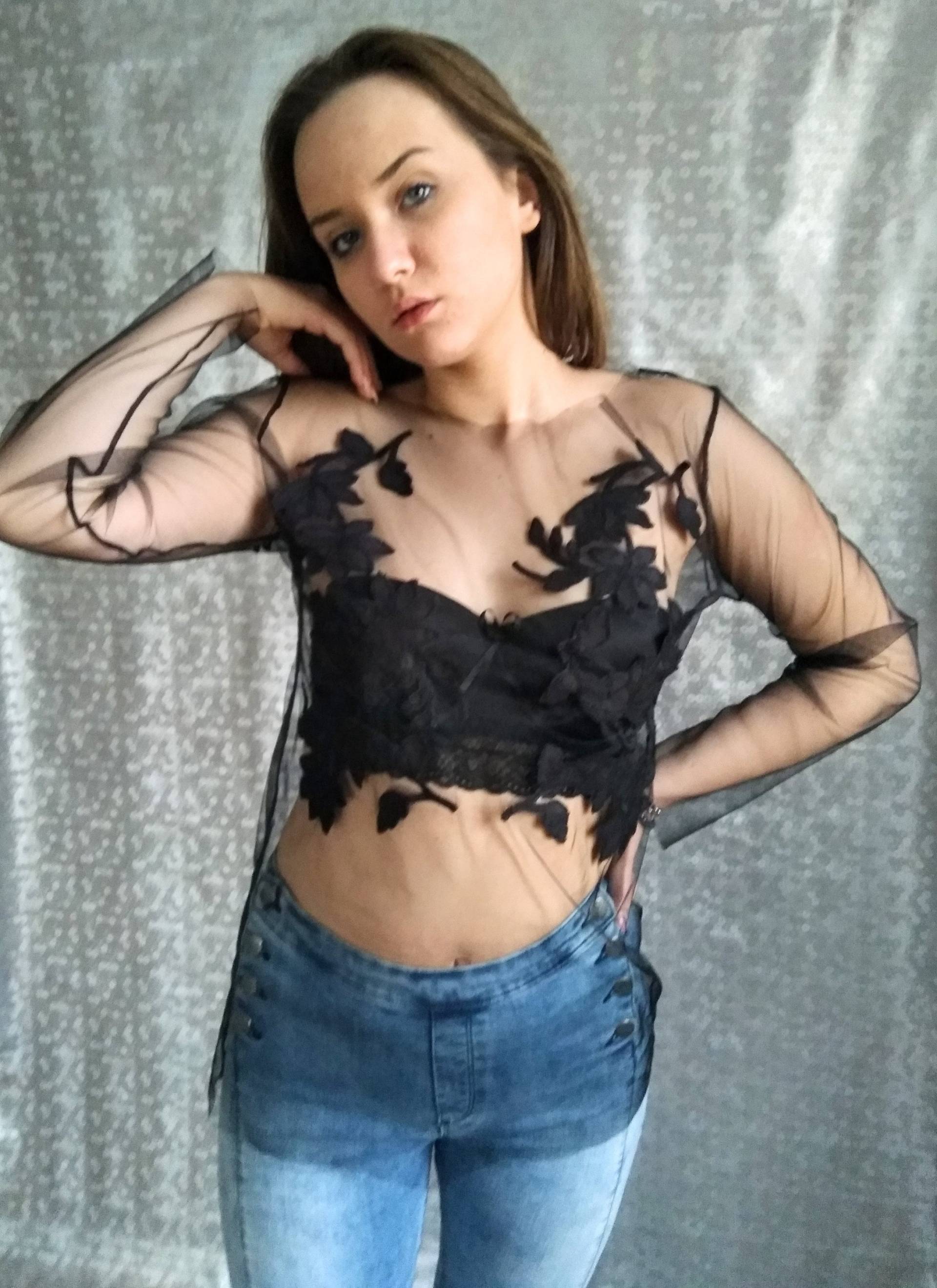 Verziert Seidenblumen Tüll Top. Schwarz Schiere Spitze Transparent Mesh Blusen Body. Luxus-Dessous von NelaBeeShop