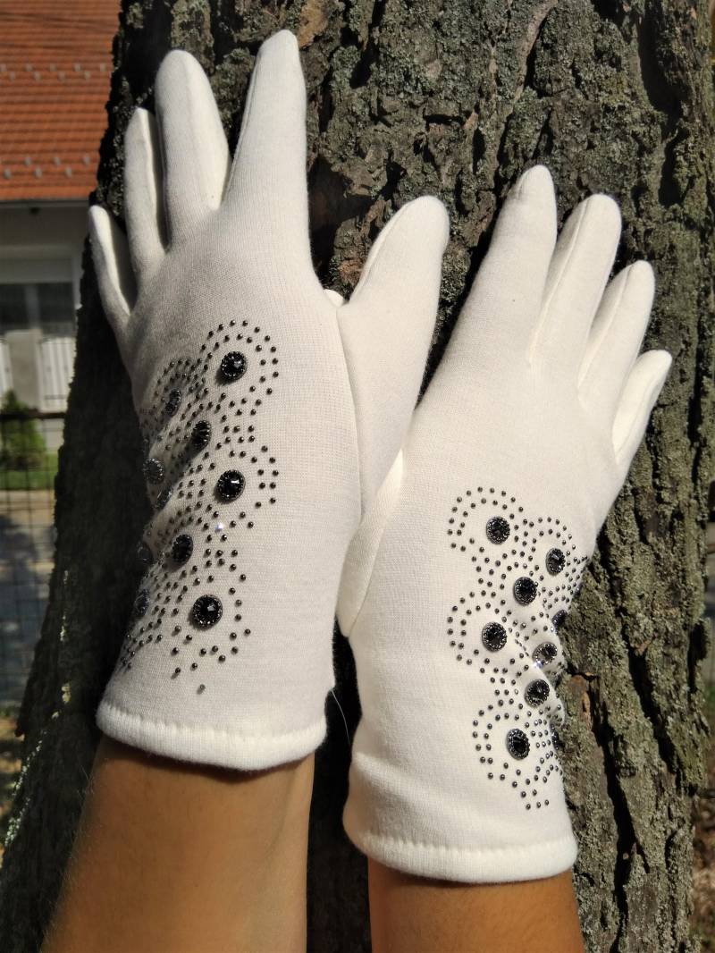Kristall Verzierte Wolle Baumwolle Handschuhe - Winter Wärme von NelaBeeShop