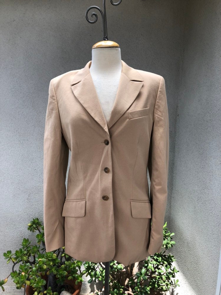 Vintage 80Er Escada Sport Blazer Aus Hellbrauner Baumwollmischung Gefütterten Pad-Schultern Gr. 40 von NelandAda