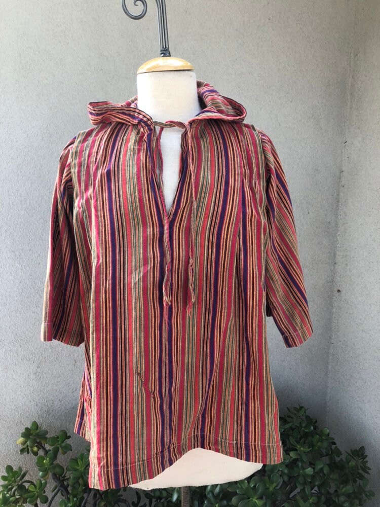 Vintage 70Er Jahre Ringel Kapuzentop Judy's California Boho Plissee Bluse von NelandAda