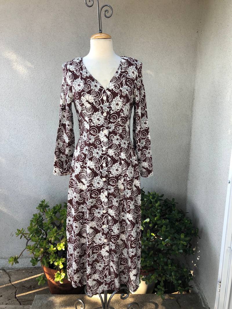 Vintage Floral Rayon Boho Kleid - Crisscross Back, Größe 8 von NelandAda