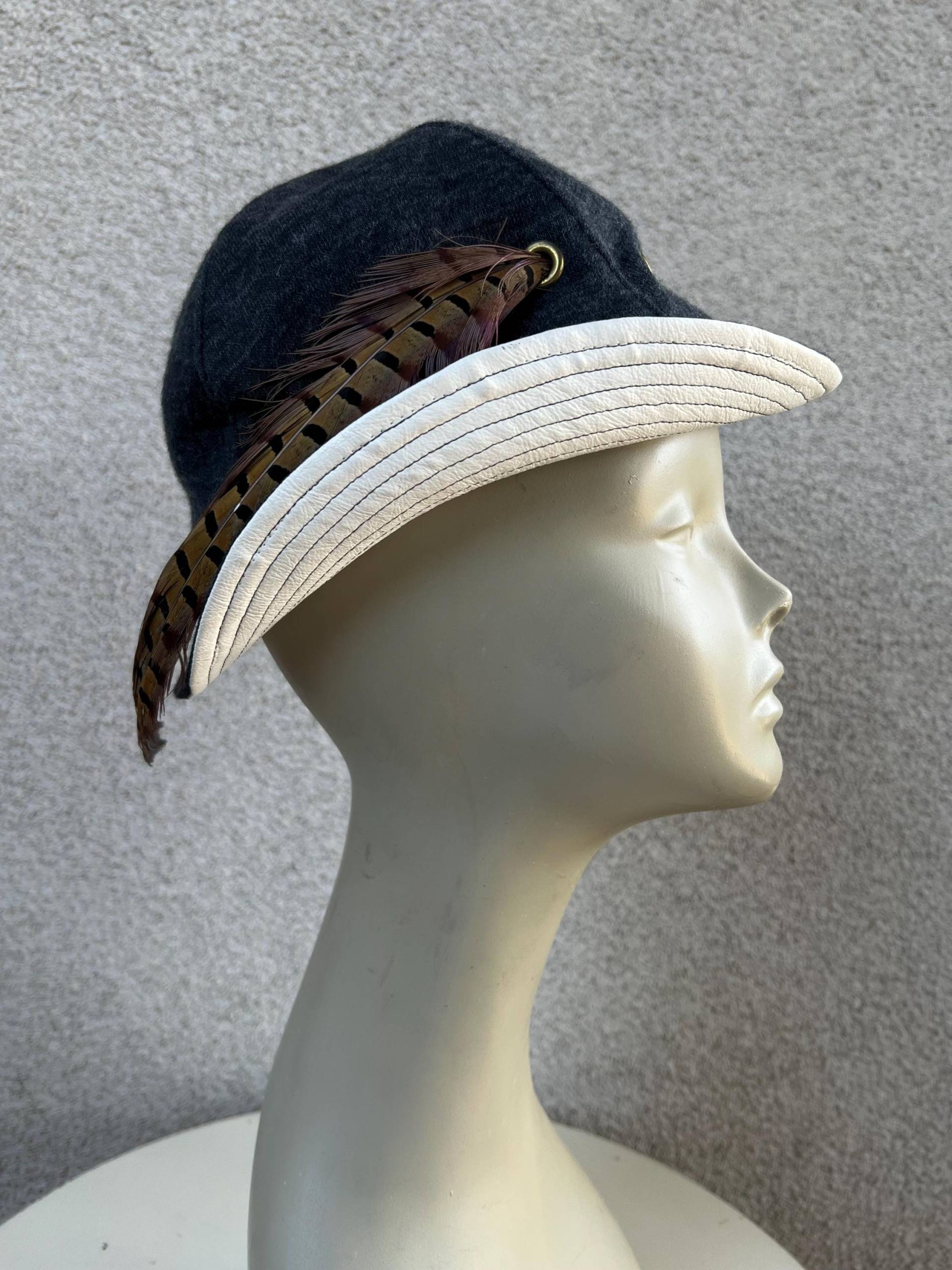 Vintage Hut Mit Krempe Und Langen Federn Aus Baumwolle Styled By Coralie Gr. 22 von NelandAda