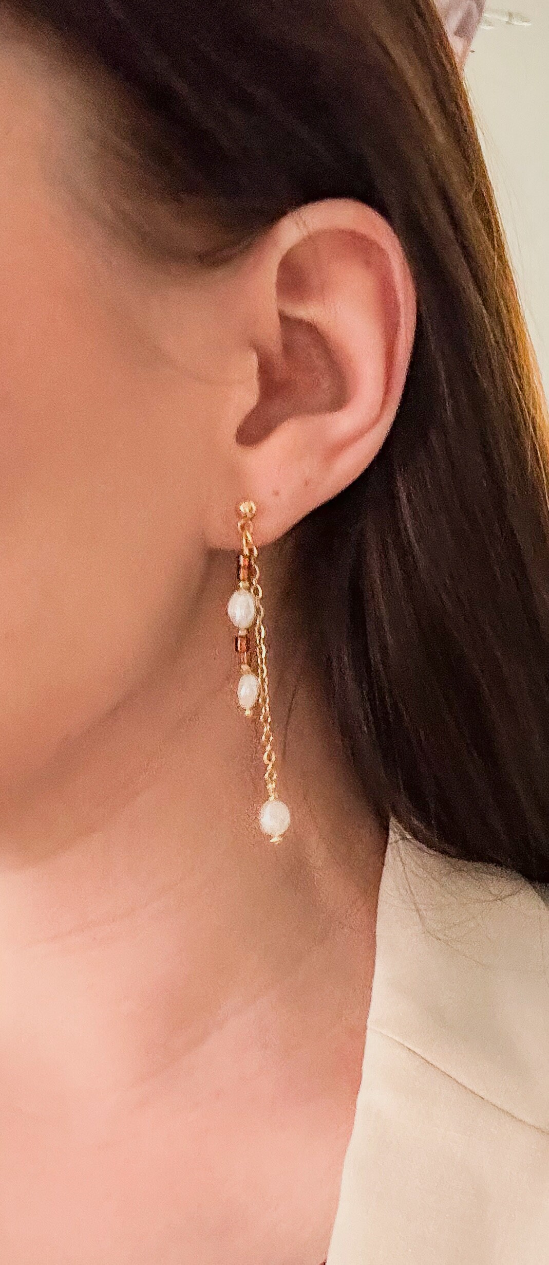 Hängeohrringe Gold Lang Mit Süßwasserperlen Und Glasperlen Geschenk Handmade Filigrane Boho Hippie Edelstahl 24K Vergoldet Nachhaltig |Elora von NelaniJewellry