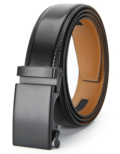 Nelbons Herren Gürtel Ratsche Automatik Gürtel für Männer 35mm 1 3/8" Breit Ledergürtel von Nelbons