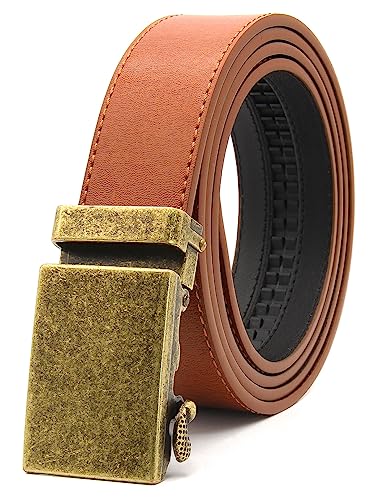 Nelbons Herren Gürtel Ratsche Automatik Gürtel für Männer 35mm 1 3/8" Breit Ledergürtel (B-Brown01, 130cm/Geeignet für 28"-44" taille) von Nelbons