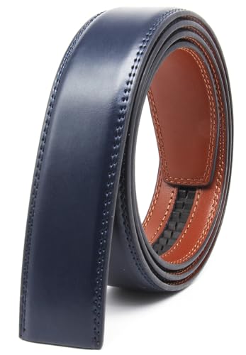 Nelbons Herren Gürtel Ratsche Automatik Gürtel für Männer 35mm Breit Ledergürtel, 1 3/8" Ohne Schnalle (Y-Navy blau, Länge 130cm Geeignet für 30”-45“ taille) von Nelbons