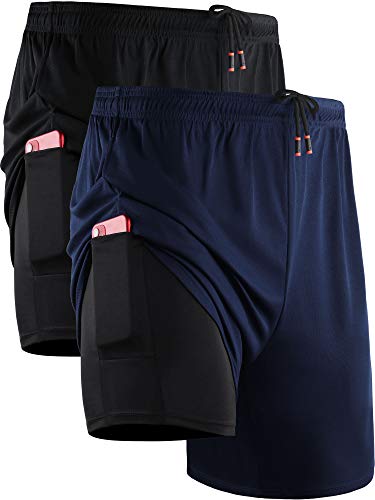 NELEUS Herren 2-in-1 Laufshorts mit Innenfutter, Dry Fit Workout Shorts mit Taschen, 6070 Schwarz/Marineblau, 2 Stück, XX-Large von Neleus