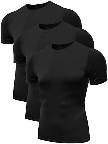 NELEUS Herren 3er-Pack Athletic Compression Base Layer Workout Shirt, 5011# 3-er Pack: schwarz, L von Neleus