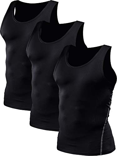 NELEUS Herren 3er-Pack Athletic Compression Under Base Layer Sport Tank Top, 01# 3 Packung: schwarz, X-Groß von Neleus