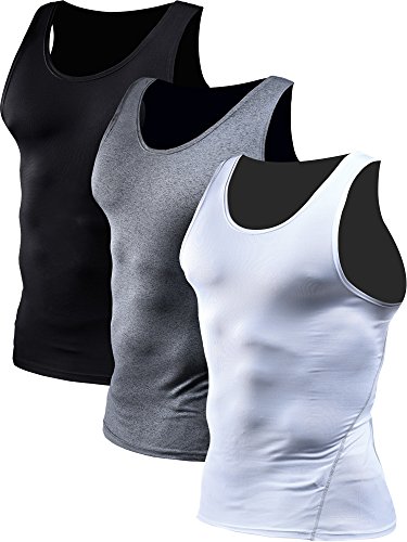 NELEUS Herren 3er-Pack Athletic Compression Under Base Layer Sport Tank Top, 01# 3er-Pack: schwarz, grau, weiß, Mittel von Neleus