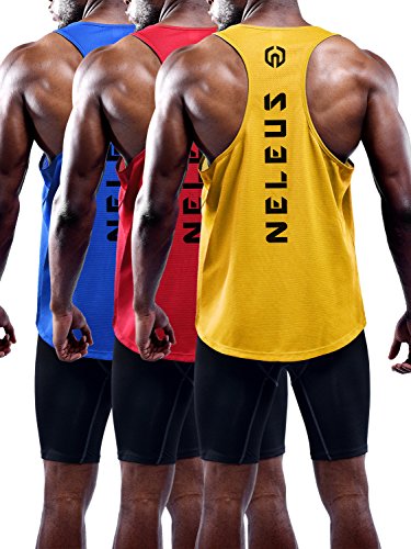 NELEUS Herren 3er-Pack Dry Fit Y-Back Muscle Tank Top, 5031# 3er Pack: Blau, Rot, Gelb, 3X-Groß von Neleus