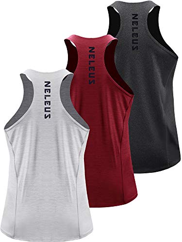 NELEUS Herren 3er-Pack Laufen Tank Top Dry Fit Y-Rücken Athletic Workout Tank Tops, 5069# Grau Schwarz / Hellgrau / Rot, 3 Stück, Klein von Neleus
