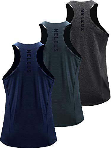 NELEUS Herren 3er-Pack Running Tank Top Dry Fit Y-Back Athletic Workout Tank Tops, 5069# Grau Schwarz / Schiefergrau / Marineblau, 3 Stück, Mittel von Neleus