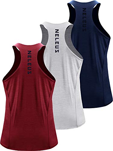 NELEUS Herren 3er-Pack Laufen Tank Top Dry Fit Y-Rücken Athletic Workout Tank Tops, 5069# Marineblau/Hellgrau/Rot, 3 Stück, Groß von Neleus