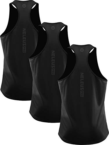 NELEUS Herren 3er Pack Running Tank Top Dry Fit Y-Back Athletic Workout Tank Tops, 5097# Schwarz/Schwarz/Schwarz, 3er-Pack, Mittel von Neleus