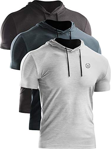 NELEUS Herren Dry Fit Performance Athletic Shirt mit Kapuze, 5063# 3er-Pack, schwarz (grau)/schiefergrau/hellgrau, Groß von Neleus