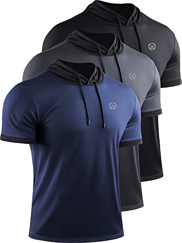 NELEUS Herren Dry Fit Performance Athletic Shirt mit Kapuze, 5112 Schwarz/Grau/Marineblau, 3 Stück, 3X-Groß von Neleus