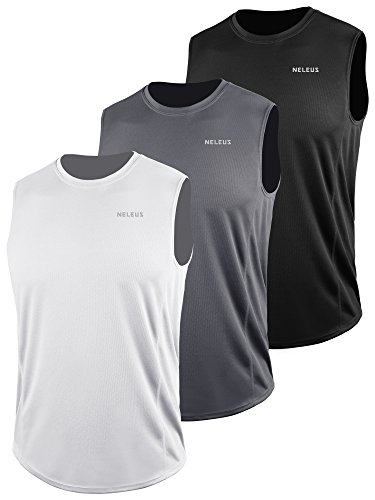 NELEUS Herren Dry Fit Workout Running Muscle Tank Top, 5042# Schwarz/Grau/Weiß, 3X-Groß von Neleus