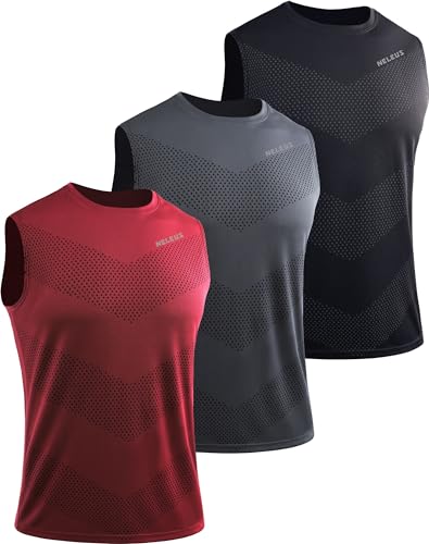 NELEUS Herren Dry Fit Workout Running Muscle Tank Top, 5160 Schwarz/Grau/Rot, Mittel von Neleus