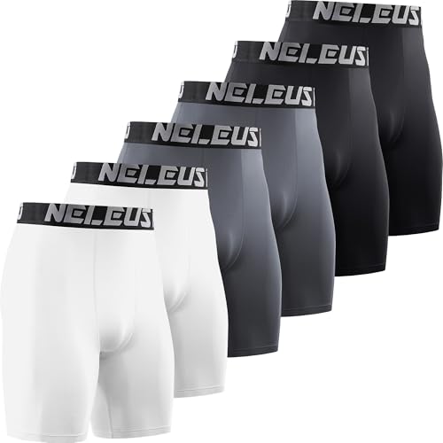 NELEUS Kompressionsshorts für Herren, Spandex, Sport-Shorts, Laufen, Athletik, Workout, Performance, Baselayer, Unterwäsche, 3 oder 6 Stück, 6011 Schwarz (2 Stück), Grau (2 Stück), Weiß (2 Stück), von Neleus