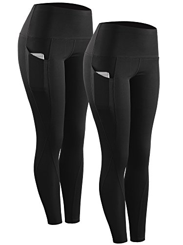 NELEUS Leggings mit hoher Taille für Yoga mit Taschen, 9017 Yogahose 2er-Pack: schwarz, S von Neleus